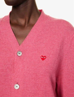 Comme Des Garçons Play Heart-embroidered Regular-fit Wool Cardigan -Sweaty Bety Clothing Shop R04186987 PINK ALT04