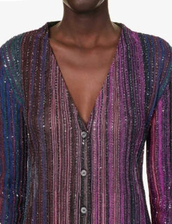 Missoni Striped Sequin-embellished Knitted Cardigan 11 Missoni Striped Sequin-embellished Knitted Cardigan -Sweaty Bety Clothing Shop R04188315 BLACKVIOLETFUCHSIA ALT04