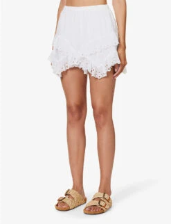 Isabel Marant Etoile Kaddy Tiered Frilled-trim High-rise Cotton Shorts -Sweaty Bety Clothing Shop R04188826 WHITE ALT02