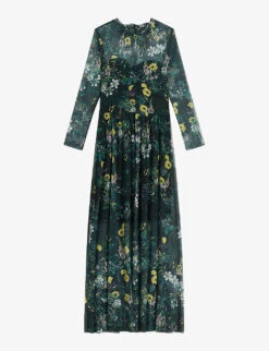 Ted Baker Lilah Floral-print Mesh-sleeve Woven Midi Dress