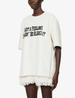 Sacai Brand-print Frayed-hem Relaxed-fit Faux Leather Pullover -Sweaty Bety Clothing Shop R04189552 OFFWHITE ALT02