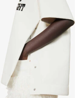 Sacai Brand-print Frayed-hem Relaxed-fit Faux Leather Pullover -Sweaty Bety Clothing Shop R04189552 OFFWHITE ALT04