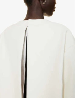 Sacai Brand-print Frayed-hem Relaxed-fit Faux Leather Pullover -Sweaty Bety Clothing Shop R04189552 OFFWHITE ALT05