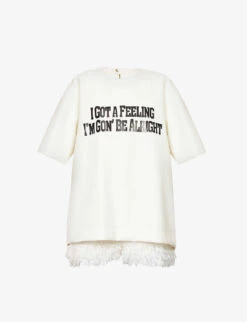 Sacai Brand-print Frayed-hem Relaxed-fit Faux Leather Pullover
