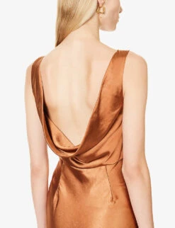 Cowl-back Sleeveless Satin Maxi Dress -Sweaty Bety Clothing Shop R04189832 RUST ALT04