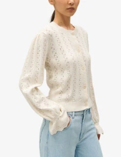CLAUDIE PIERLOT Openwork Ruffled Cotton-blend Cardigan -Sweaty Bety Clothing Shop R04189869 NATURELS ALT02