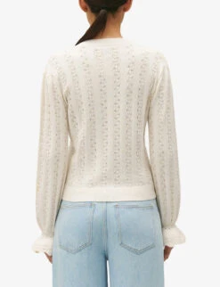 CLAUDIE PIERLOT Openwork Ruffled Cotton-blend Cardigan -Sweaty Bety Clothing Shop R04189869 NATURELS ALT03