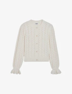 CLAUDIE PIERLOT Openwork Ruffled Cotton-blend Cardigan