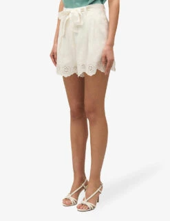 CLAUDIE PIERLOT Scalloped-trim Belted-waist Linen-blend Shorts -Sweaty Bety Clothing Shop R04189895 NATURELS ALT02