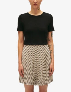 CLAUDIE PIERLOT Teli Two-tone Illusion Cotton And Woven Mini Dress -Sweaty Bety Clothing Shop R04189928 DIVERS ALT02