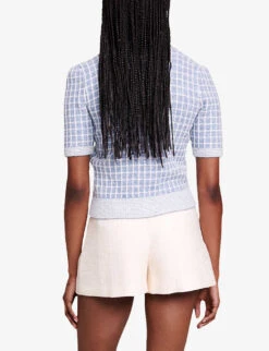 Maje Malonyta Checked Stretch-knit Jumper -Sweaty Bety Clothing Shop R04190022 BLEUS ALT03