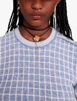 Maje Malonyta Checked Stretch-knit Jumper -Sweaty Bety Clothing Shop R04190022 BLEUS ALT04