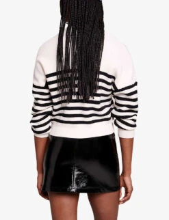 Maje Marino Stripe-print Long-sleeve Knitted Jumper -Sweaty Bety Clothing Shop R04190031 ECRU ALT03