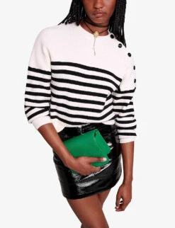 Maje Marino Stripe-print Long-sleeve Knitted Jumper -Sweaty Bety Clothing Shop R04190031 ECRU ALT04