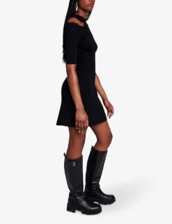 Maje Roseanna Cut-out Stretch Woven Mini Dress -Sweaty Bety Clothing Shop R04190032 NOIRGRIS ALT02