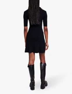Maje Roseanna Cut-out Stretch Woven Mini Dress -Sweaty Bety Clothing Shop R04190032 NOIRGRIS ALT03