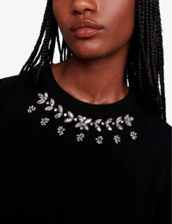 Maje Toukana Crystal-embellished Cotton T-shirt -Sweaty Bety Clothing Shop R04190034 NOIRGRIS ALT04
