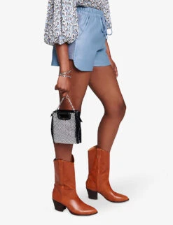 Maje Issma High-rise Faux-leather Shorts -Sweaty Bety Clothing Shop R04190040 BLEUS ALT02