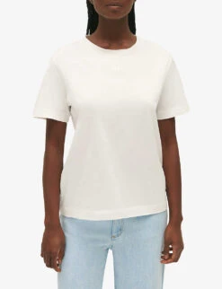 CLAUDIE PIERLOT Teecha Embroidered-logo Short-sleeve Cotton T-shirt -Sweaty Bety Clothing Shop R04190164 NATURELS ALT02