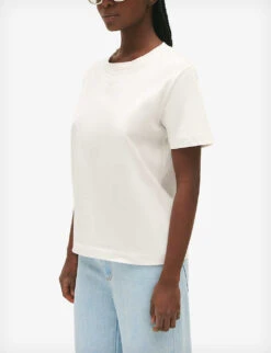 CLAUDIE PIERLOT Teecha Embroidered-logo Short-sleeve Cotton T-shirt -Sweaty Bety Clothing Shop R04190164 NATURELS ALT04