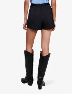 Maje Lupli Straight-fit Pleated Stretch-woven Shorts -Sweaty Bety Clothing Shop R04190255 NOIRGRIS ALT03