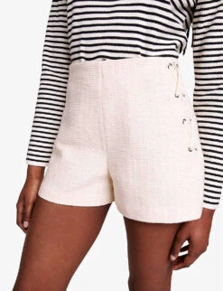 Maje Ivileno Lace-up Tweed Shorts -Sweaty Bety Clothing Shop R04190356 BLANC ALT04