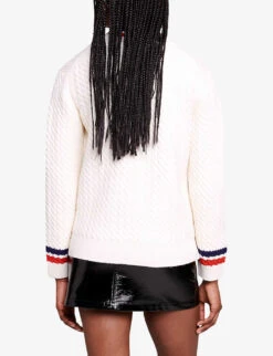 Maje Medhi V-neck Contrast-trim Stretch-knit Cardigan -Sweaty Bety Clothing Shop R04190432 BLANC ALT03