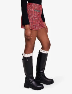 Maje Italete Chain-embellished Tweed Shorts -Sweaty Bety Clothing Shop R04190440 ROUGES ALT02