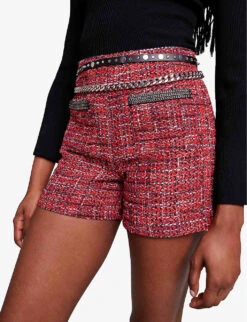 Maje Italete Chain-embellished Tweed Shorts -Sweaty Bety Clothing Shop R04190440 ROUGES ALT04