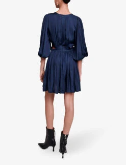 Maje Risor Cut-out Pleated-skirt Satin Mini Dress -Sweaty Bety Clothing Shop R04190848 BLEUS ALT03