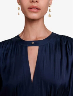 Maje Risor Cut-out Pleated-skirt Satin Mini Dress -Sweaty Bety Clothing Shop R04190848 BLEUS ALT04