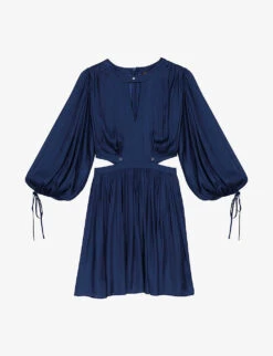 Maje Risor Cut-out Pleated-skirt Satin Mini Dress