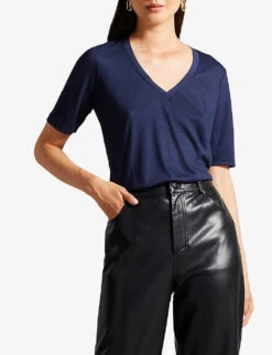 Ted Baker Kerika V-neckline Short-sleeve Woven T-shirt -Sweaty Bety Clothing Shop R04190972 NAVY ALT02