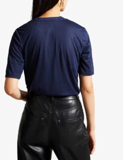 Ted Baker Kerika V-neckline Short-sleeve Woven T-shirt -Sweaty Bety Clothing Shop R04190972 NAVY ALT03