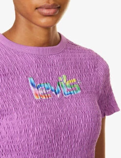 Levis Popcorn Graphic-print Ruched Cotton-jersey T-shirt 11 Levis Popcorn Graphic-print Ruched Cotton-jersey T-shirt -Sweaty Bety Clothing Shop R04191382 BLUES ALT04