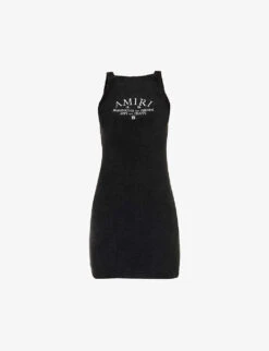 Amiri Logo-embroidered Racer-back Cotton-blend Mini Dress