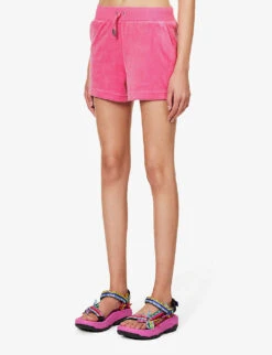 Juicy Couture Brand-embroidered Elasticated-waist Velour Shorts -Sweaty Bety Clothing Shop R04191478 RASPBERRYROSE167 ALT02