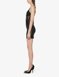 Mugler Semi-sheer Slim-fit Stretch-woven Mini Dress -Sweaty Bety Clothing Shop R04192666 BLACK ALT02