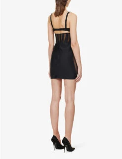 Mugler Semi-sheer Slim-fit Stretch-woven Mini Dress -Sweaty Bety Clothing Shop R04192666 BLACK ALT03