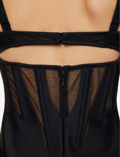 Mugler Semi-sheer Slim-fit Stretch-woven Mini Dress -Sweaty Bety Clothing Shop R04192666 BLACK ALT04