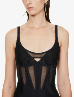 Mugler Semi-sheer Slim-fit Stretch-woven Mini Dress -Sweaty Bety Clothing Shop R04192666 BLACK ALT05