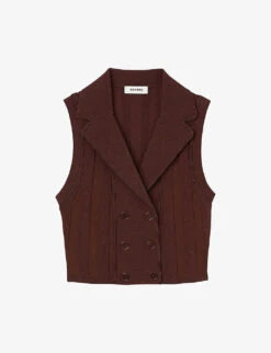 Sandro Solune Wide-collar Cropped Stretch-woven Waistcoat