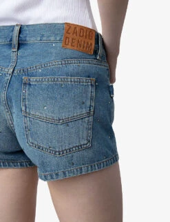 Zadig & Voltaire Sina Crystal-embellished Denim Shorts -Sweaty Bety Clothing Shop R04195183 LIGHTBLUE ALT04