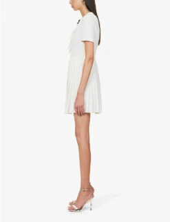 SELF PORTRAIT Lace-detail Short-sleeved Woven Mini Dress -Sweaty Bety Clothing Shop R04195727 WHITE ALT02