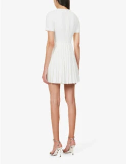 SELF PORTRAIT Lace-detail Short-sleeved Woven Mini Dress -Sweaty Bety Clothing Shop R04195727 WHITE ALT03