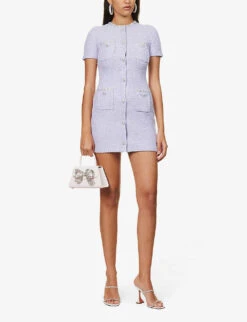SELF PORTRAIT Sequin-embellished Bouclé Cotton And Wool-blend Knitted Mini Dress -Sweaty Bety Clothing Shop R04195749 PURPLE ALT01