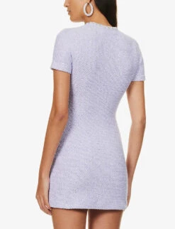 SELF PORTRAIT Sequin-embellished Bouclé Cotton And Wool-blend Knitted Mini Dress -Sweaty Bety Clothing Shop R04195749 PURPLE ALT03