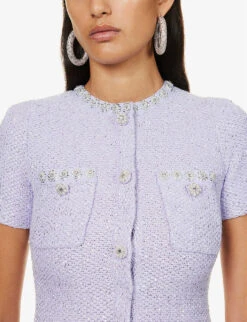 SELF PORTRAIT Sequin-embellished Bouclé Cotton And Wool-blend Knitted Mini Dress -Sweaty Bety Clothing Shop R04195749 PURPLE ALT04