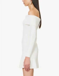 SELF PORTRAIT Strapless Bardot Knitted Mini Dress -Sweaty Bety Clothing Shop R04195754 WHITE ALT02