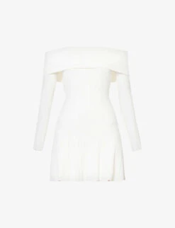 SELF PORTRAIT Strapless Bardot Knitted Mini Dress